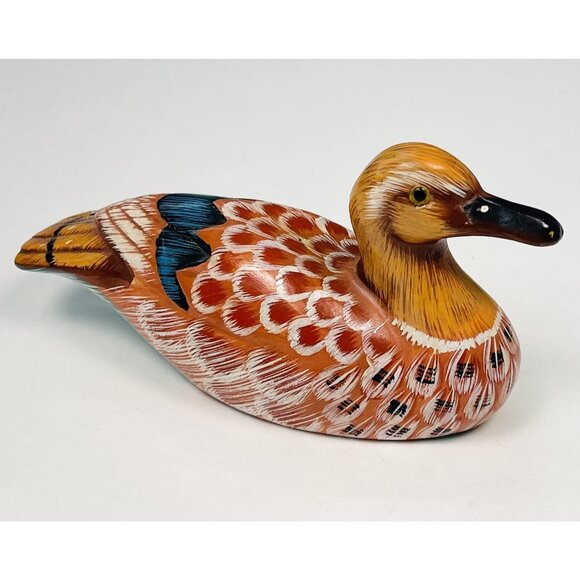 VTG 5.5" Handpainted Ceramic Blue Winged Teal DUCK FIGURINE Decor Brown EUC - Picture 2 of 5